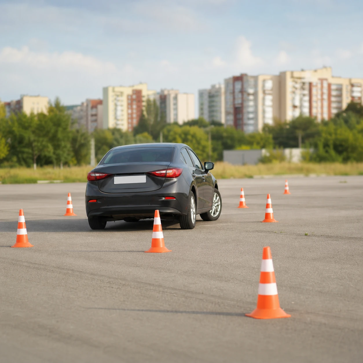 Учебный автомобиль автошколы на площадке